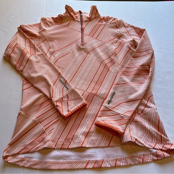 Lands' End Women's Warm Up Top Orange/Cream Stripe Size Large 14-16 - Picture 6 of 12
